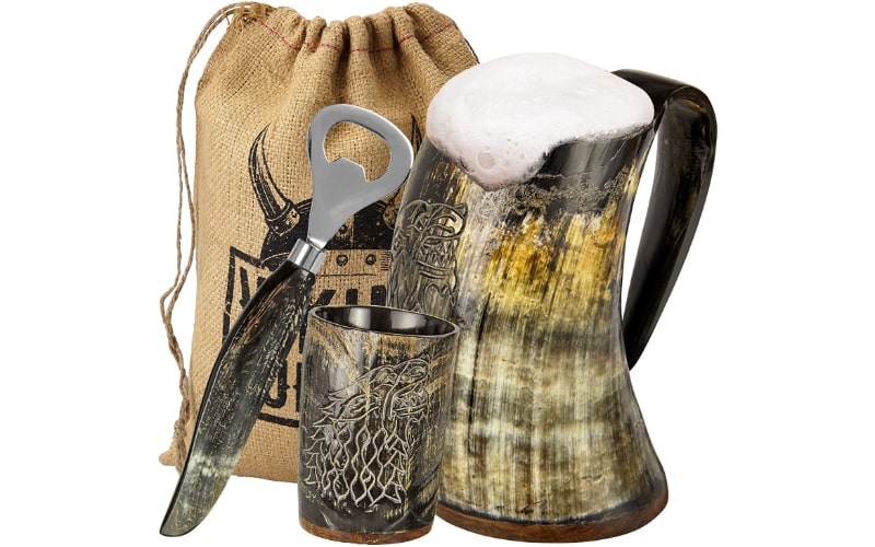 Viking Culture Ox Horn Mug with Accessories