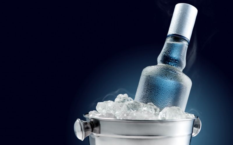 Vodka bottle on an ice bucket