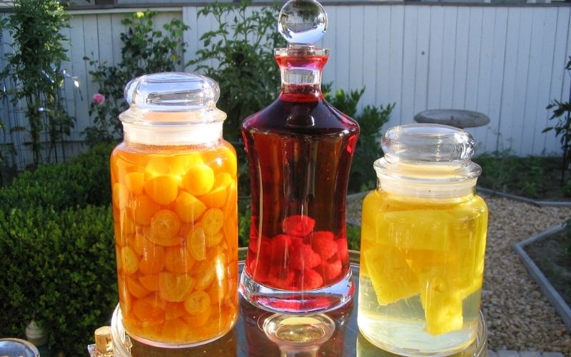 Vodka in jars infused with fruits