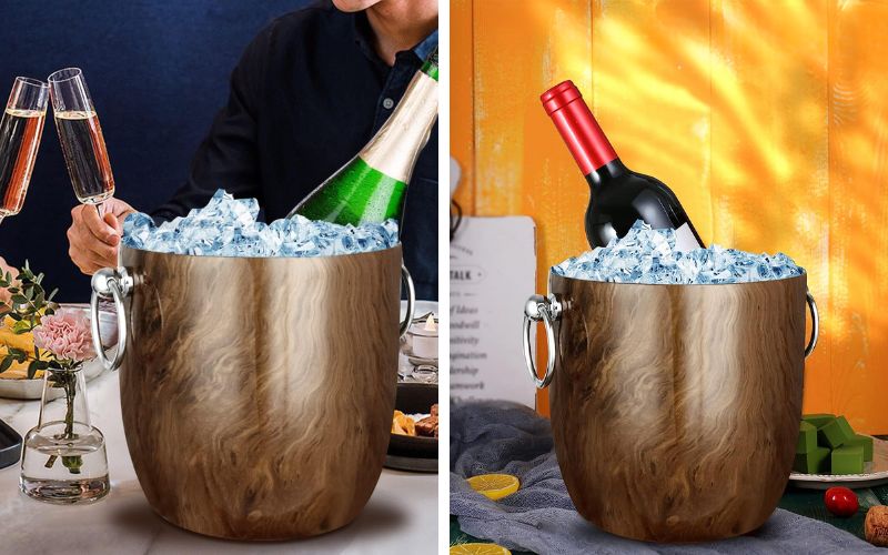 WENEGG Insulated Teakwood Ice Bucket