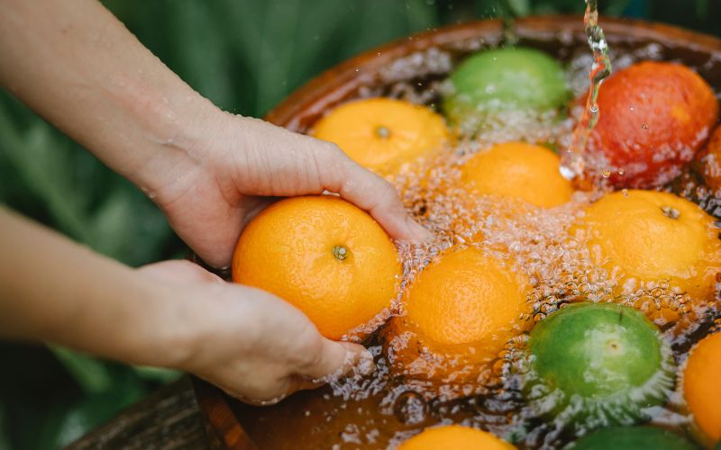 Washing fruits with water