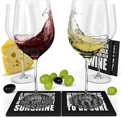 Wine Science Red Wine & White Wine Glasses with coasters, Set of 4