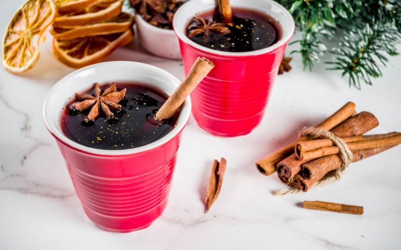 Wine cocktails with cinnamon and star anise