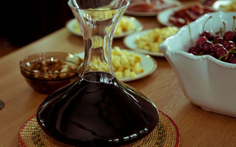 Wine decanter on a dinner table