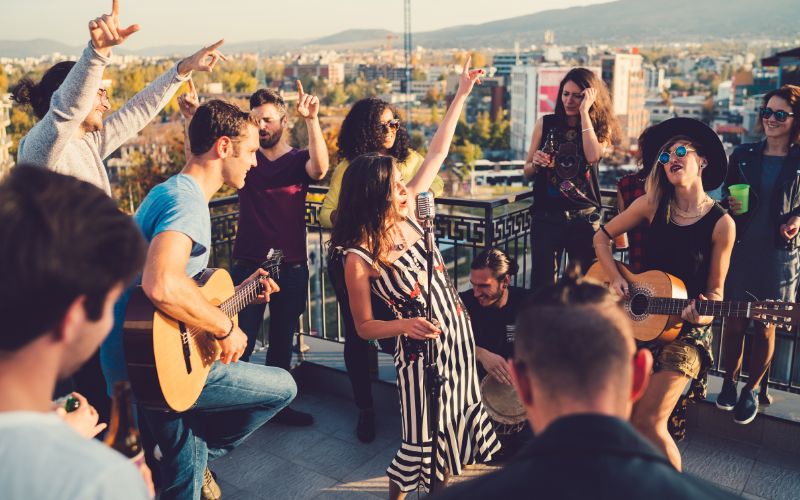 People partying while listening to live music