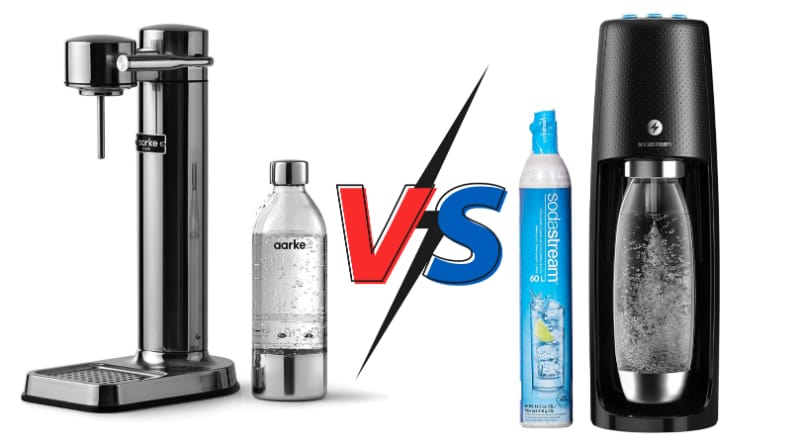 Aarke soda maker and bottle VS. SodaStream soda maker with bottle and cartridge