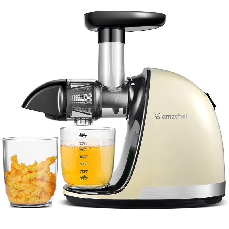 Slow Juicer,AMZCHEF Slow Masticating Juicer Extractor Easy to Clean, Cold Press Juicer Machines with Brush, Juice Extractor with Quiet Motor & Reverse Function, for High Nutrient Fruit & Vegetable Juice