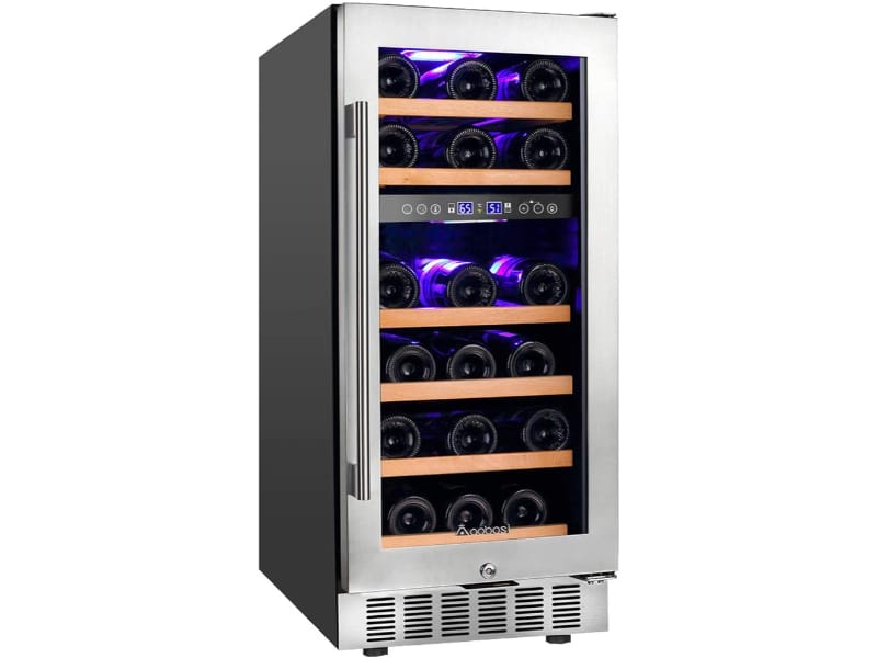 Aobosi Wine Refrigerator with wine bottles inside