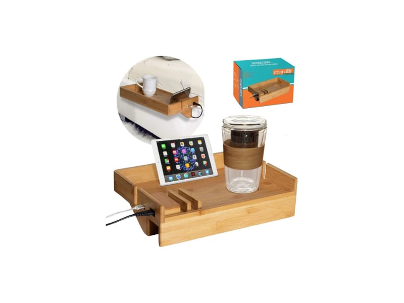 Bamboo Bedside Bed Shelf with USB Ports