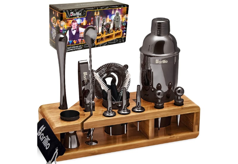 Barillio 23-piece bartender kit with wooden organizer stand