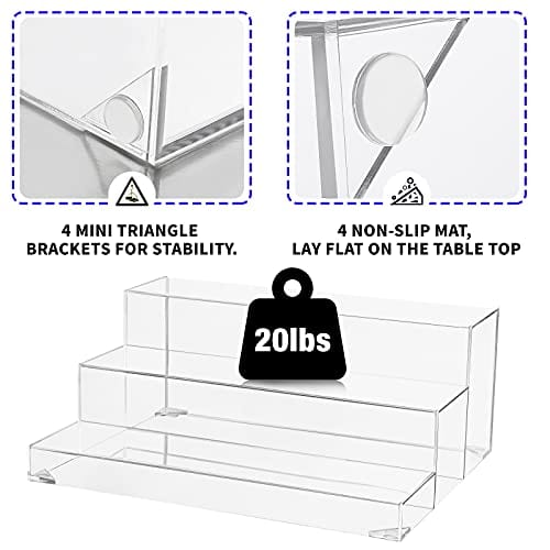 BARsics 3-Tiers Assembled Back Bar Bottle Rack Display, Clear Acrylic Stand Riser 16x6.5x12.5 inches