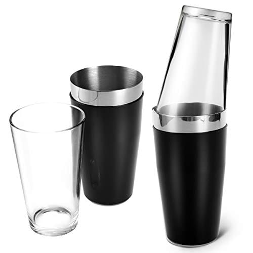 Boston Cocktail Shaker, 16 fl oz Glass and 26 fl oz Stainless Steel with Rubber Sleeve