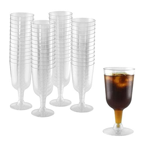 50 Disposable Wine Glasses | 7 oz. Premium Clear Hard Plastic Fancy Cups for Parties & Weddings (50-Pack) by BloominGoods (6 Ounce)