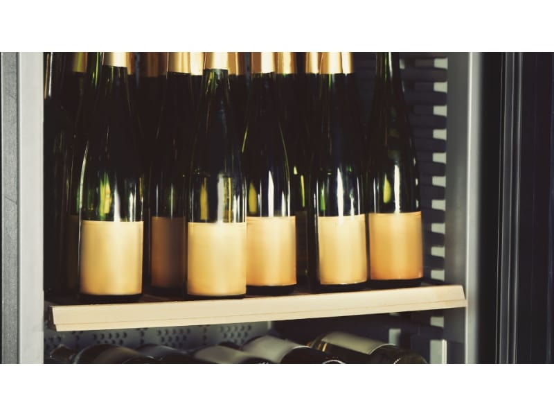 Bottles of wine in a refrigerator