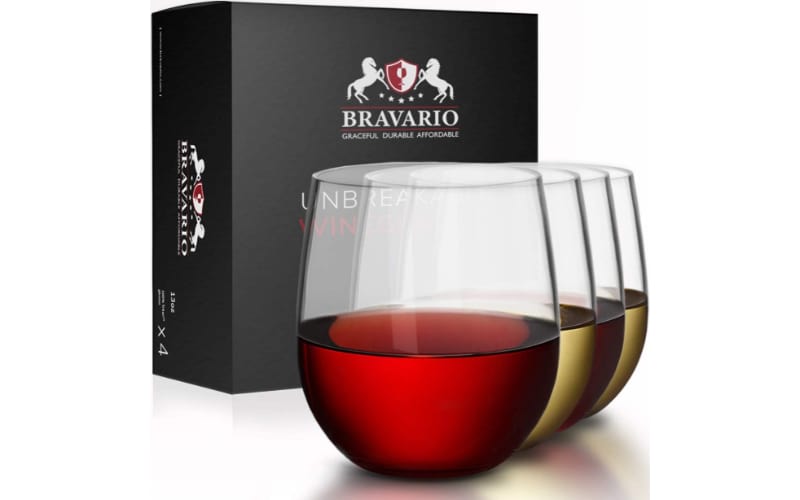 Bravario Unbreakable Stemless Plastic Wine Glasses