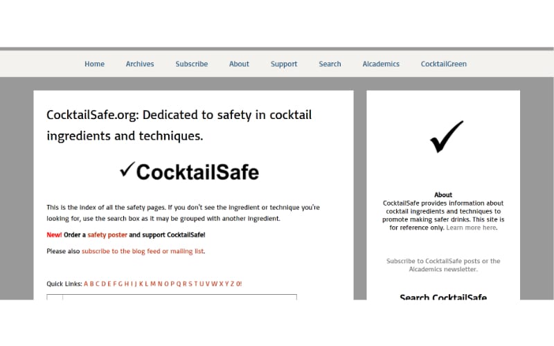 Cocktails Safe website
