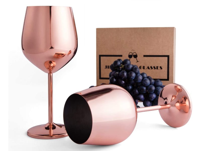 Stemmed, rose gold stainless steel wine glasses