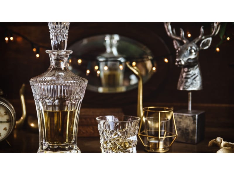 Crystal decanter with liquor and shot glass