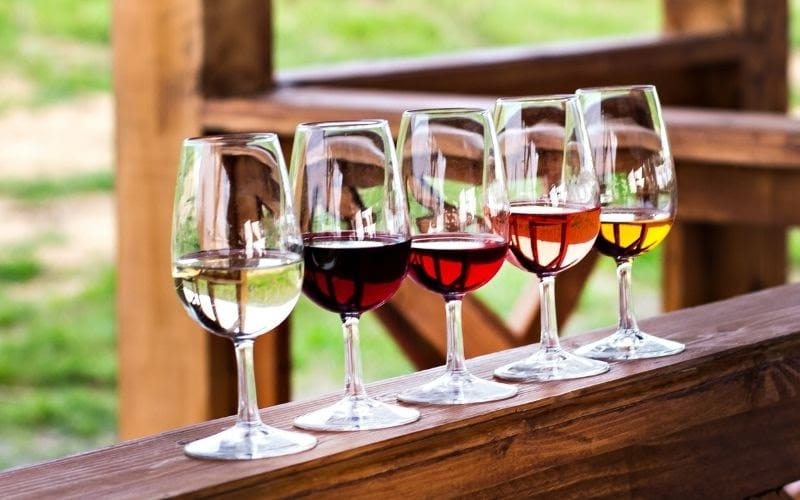 Different wine types in wine glasses
