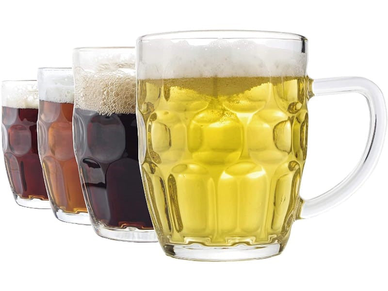 Dimple mugs filled with beer