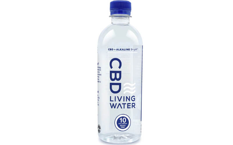 A bottle of CBD Living CBD Water