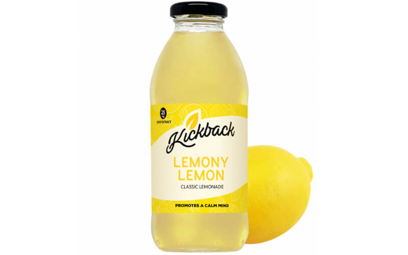 A can of Kickback CBD Lemonade - Lemony Lemon 