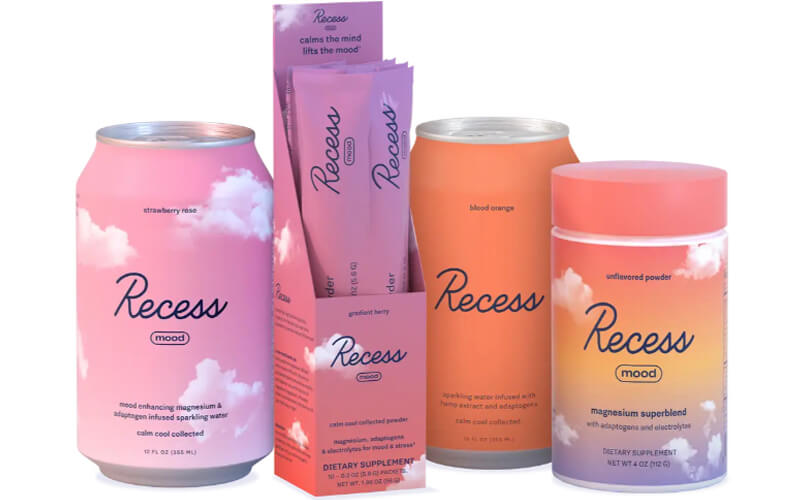 A can of Recess Mood Sparkling Water