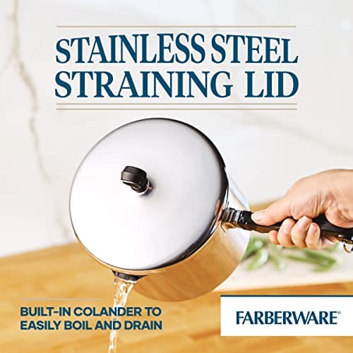 Farberware Classic Stainless Steel 3-Quart Covered Straining Saucepan - - Silver