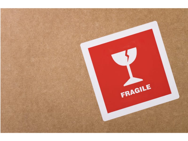 Fragile sticker on a box