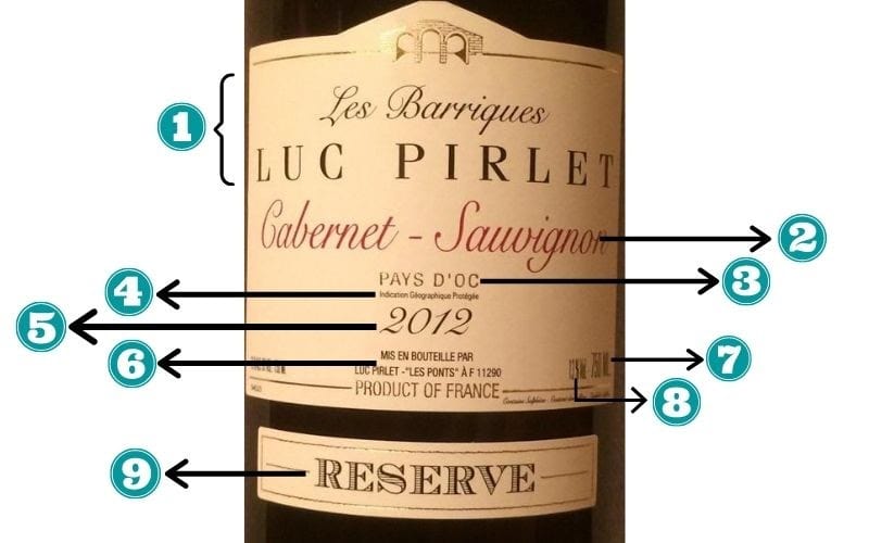  French wine bottle label