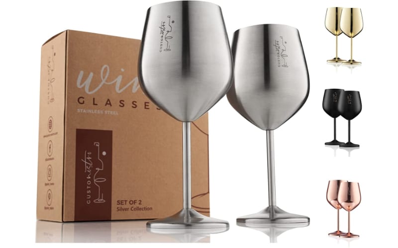Gusto Nostro Stemmed Stainless Steel Wine Glasses