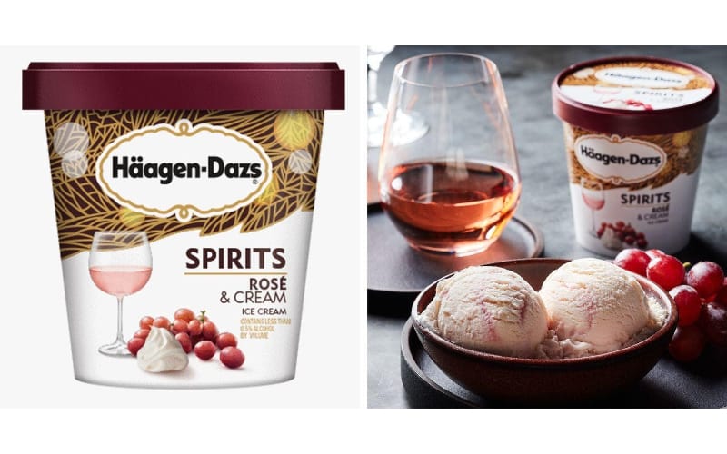 Häagen-Dazs Rosé &amp; Cream Ice Cream in bowl and container