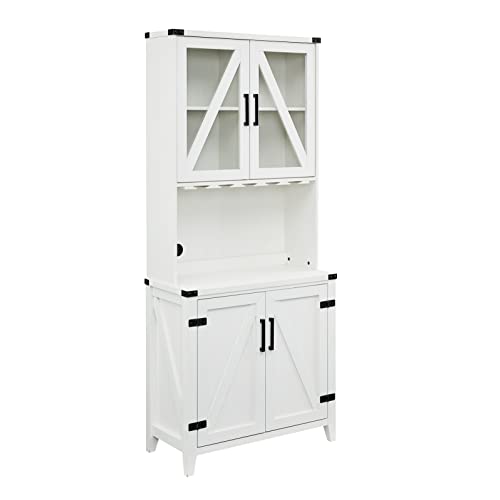 Home Source Bar Cabinet with Upper Glass Cabinet in White Finish