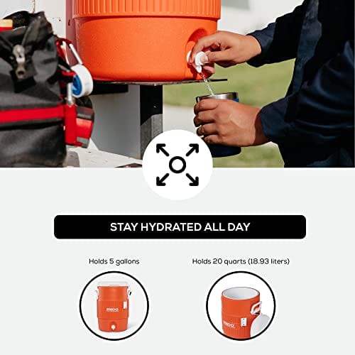 Igloo 5 Gallon Portable Sports Cooler Water Beverage Dispenser with Flat Seat Lid, Bright Orange