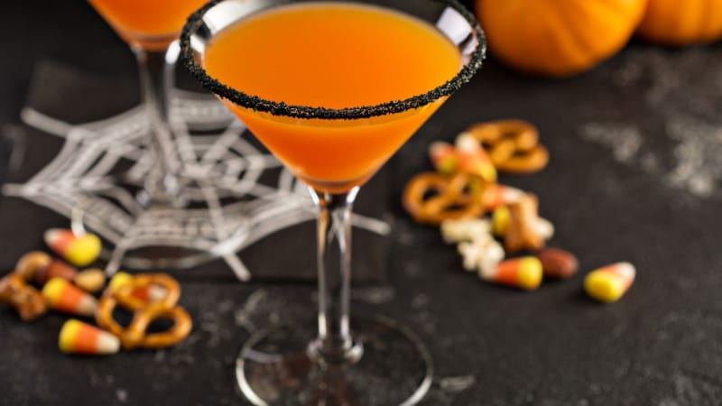 Kahlua pumpkin martini with pretzels on the side
