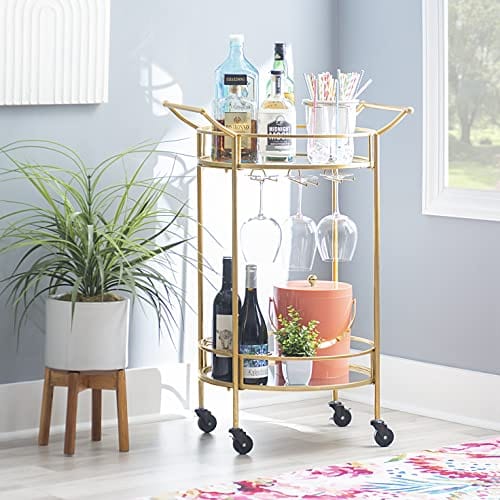 Linon Round Bar Cart, Gold