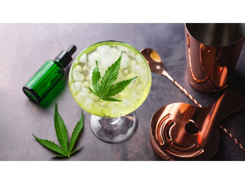 Liquid Marijuana cocktail with bar tools