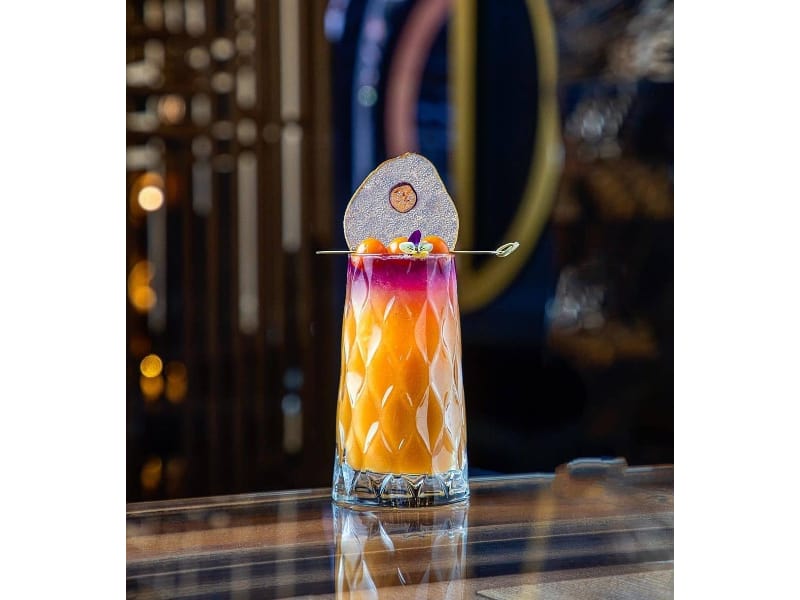 Mango Lavender cocktail in a tall glass