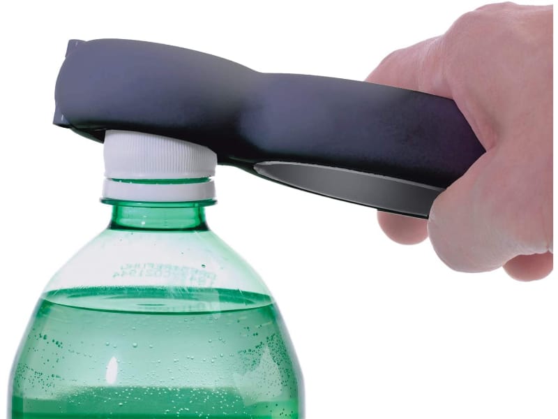 Multi-opener “bottle opener” being used to remove a soda’s cap