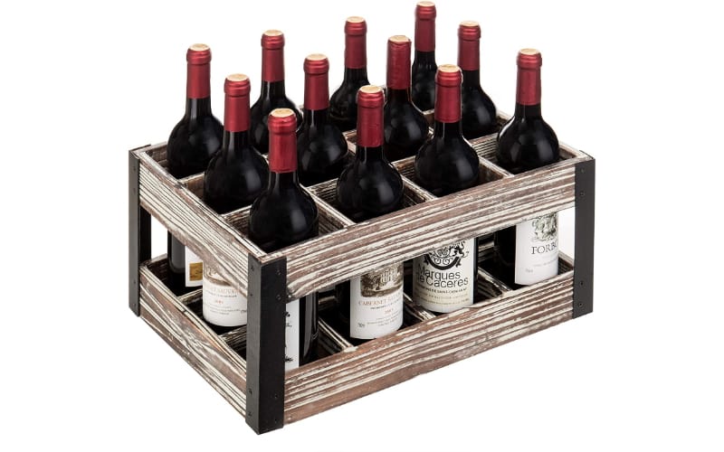 MyGift Rustic Metal &amp; Wood Crate with wine bottles