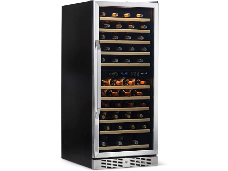 NewAir AWR-1160DB Wine Cooler with wine bottles inside