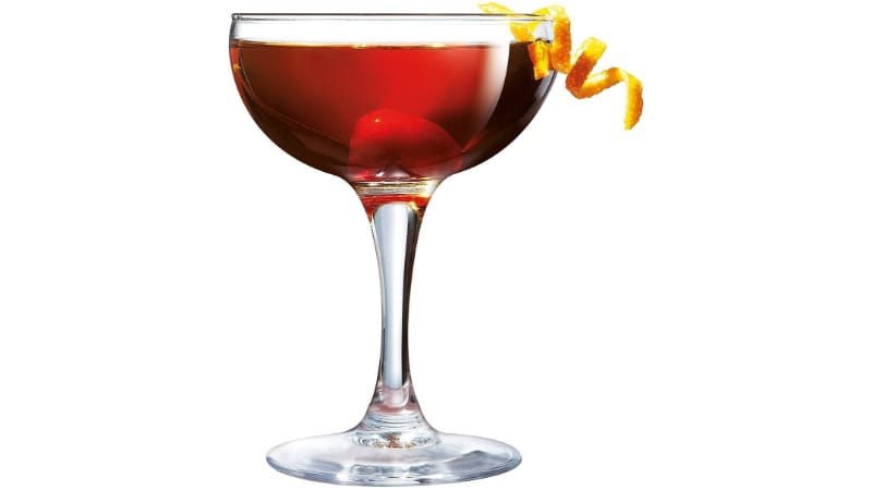 Red Boulevardier Cocktail in a Coupe Glass