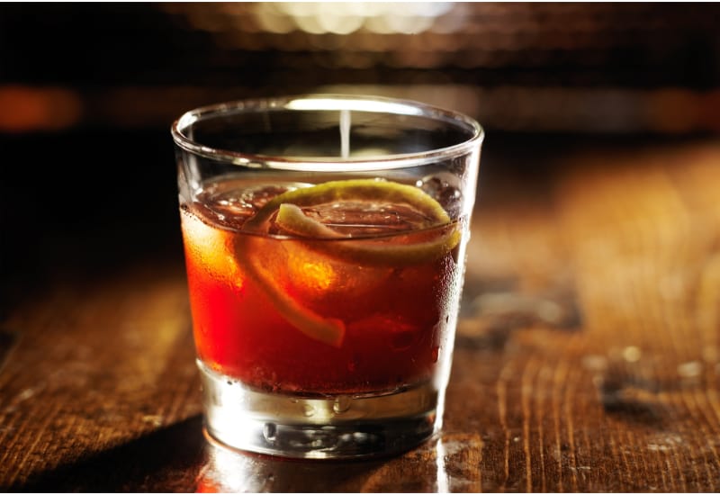 Sazerac Cocktail on Dark Wood