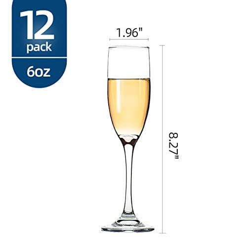 Classic Champagne Flutes, Set of 12, 6 Oz Premium Stemmed Champagne Glasses, Sparkling Wine Glass, Crystal Clear