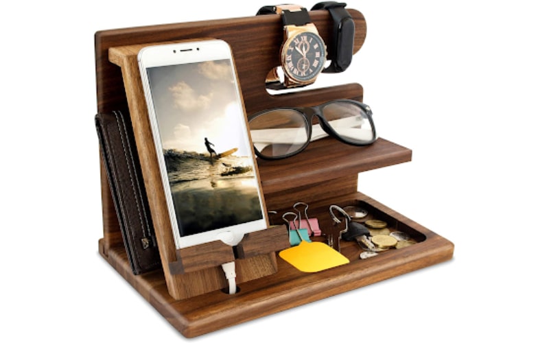 TESLYAR Natural Walnut Wood Docking Station