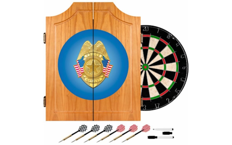 Police Officer Wood Dartboard Cabinet Set