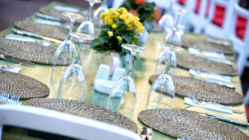 Water goblets in a table