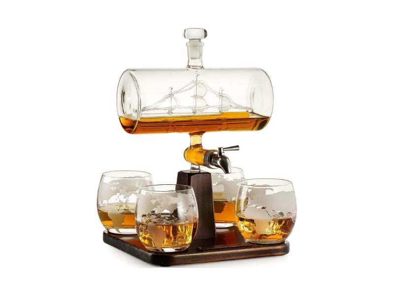 Whiskey Decanter Set with Antique Ship