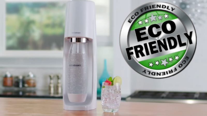 White SodaStream with Eco-Friendly Logo