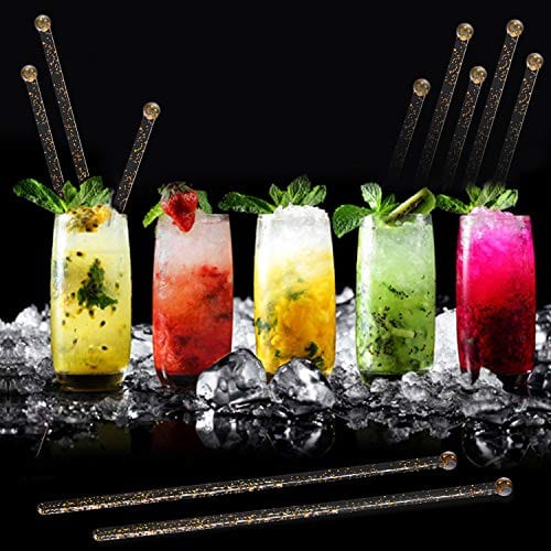 Aboat 120 Pieces 7.3 Inch Plastic Round Top Swizzle Sticks, Crystal and Gold